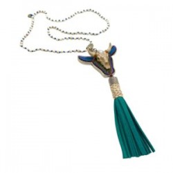 Collar con toro de madera pintado a mano y protección de metal