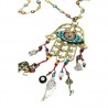 Collar Hamsa y cadena de flores con ojo y dijes de protección