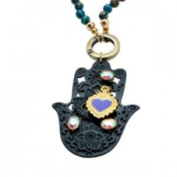 Collar largo con HAMSA y piedra volcánica