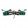 Pulsera con dije de libélula ajustable sobre cinta bordada oaxaqueña