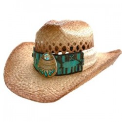 Sombrero “Country” color caramelo con cinta de chaquira y dije de madera