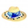 Sombrero Celulosa color paja con cinta de tela en tonos azules, flecos y cristales.