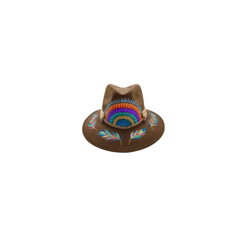 Sombrero de gamuza pintado a mano color cafe