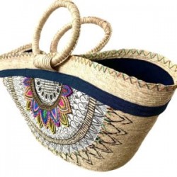 Bolsa de Palma con cinta de mezclilla y chaquira pintada a mano