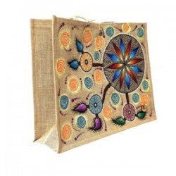 Bolsa de yute con atrapasueños pintado a mano