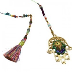 Collar con Hamsa de metal y piel pintada a mano