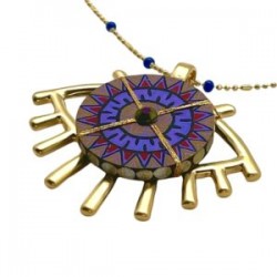 Collar con ojo de madera pintado a mano, pewter con chapa