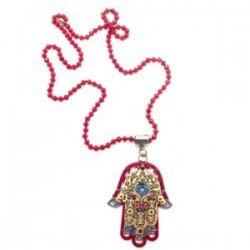 Collar largo Hamsa rojo hecho a mano mexican boho