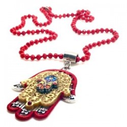 Collar largo Hamsa rojo hecho a mano mexican boho
