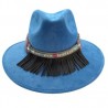 Sombrero de Gamuza AZUL con cinta rayada y piel