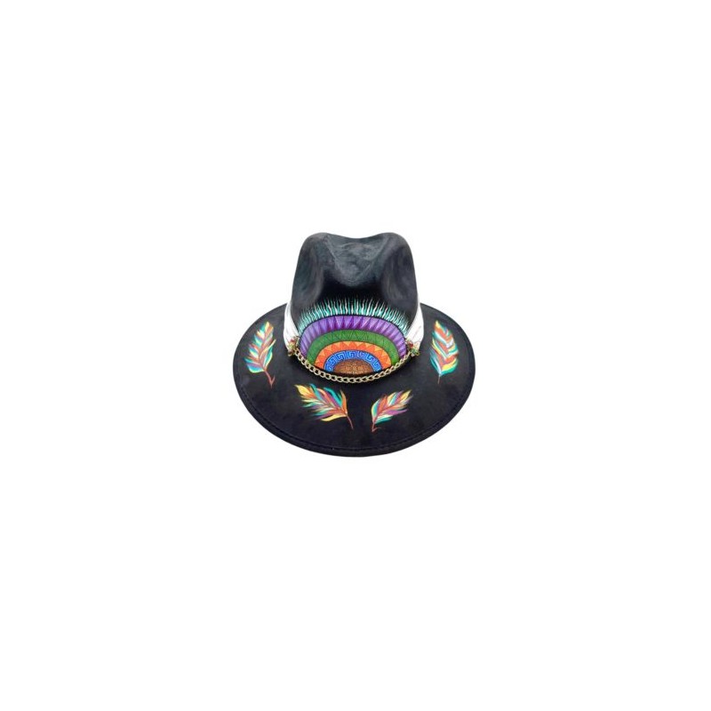 Sombrero de gamuza pintado a mano color negro