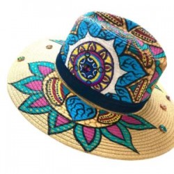 Sombrero pintado a mano pieza única cinta mezclilla y cristales