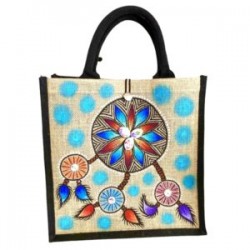 Bolsa de yute con atrapasueños pintado a mano