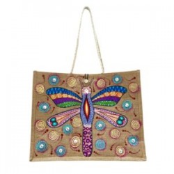 Bolsa de yute con LIBELULA pintada a mano