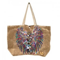 Bolsa de yute con alas bordada a mano