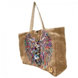 Bolsa de yute con alas bordada a mano