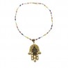 Collar con Hamsa de pewter, oro viejo y cadena multicolor
