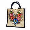 Bolsa cuadrada de yute con corazón bordado a mano