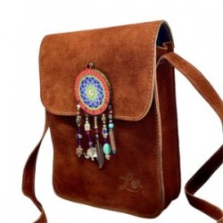 Bolsa de gamuza cruzada hecha a mano color cafe