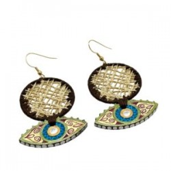 Aretes de OJO con de madera color cafe