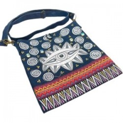 Bolsa “Cross Body” de mezclilla con OJO pintada a mano