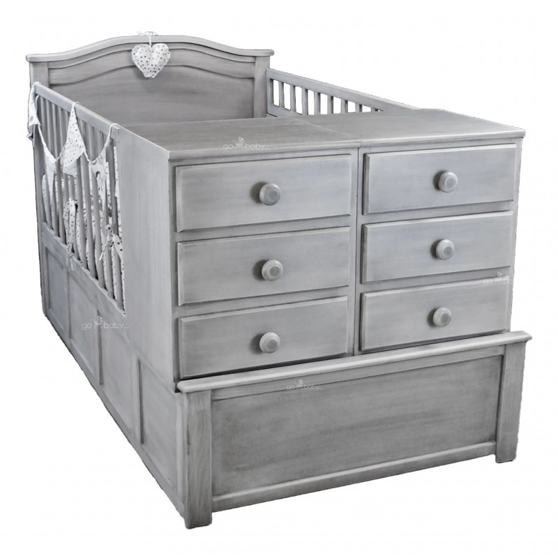 CUNA CAMA CON BASE SAMI GRIS VINTAGE