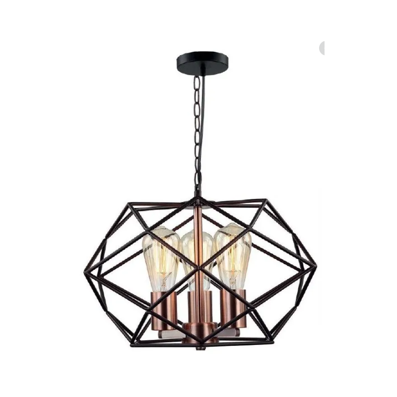 LAMPARA DECORATIVA COLGANTE E26 3 LUCES COBRE METAL NO INCLUYE FOCOS