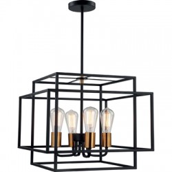 LAMPARA DECORATIVA COLGANTE E26 4 LUCES ORO METAL NEGRO NO INCLUYE FOCOS