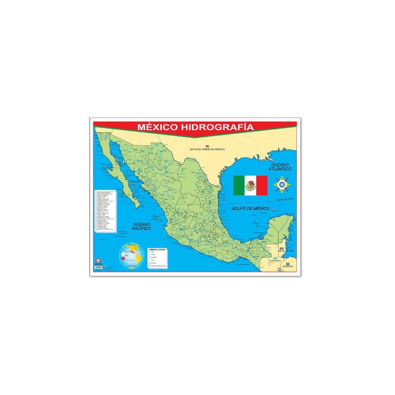 Póster México con Hidrografía