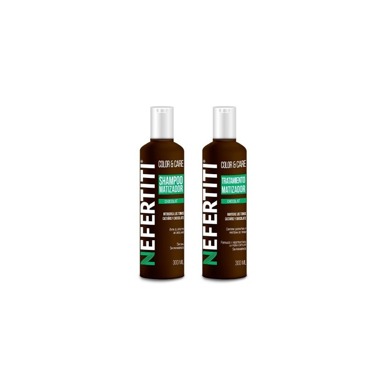 Shampoo y Tratamiento Matiz Chocolat Color & Care intensifica castaño y chocolate- Nefertiti