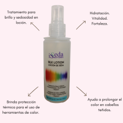Loción seda brinda protección térmica, aporta brillo y sedosidad, protege cabello teñido 150ml - Isseda