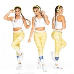 Leggins color amarillo y franjas azules