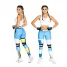 Leggins color azul con franjas amarillas blancas y negras