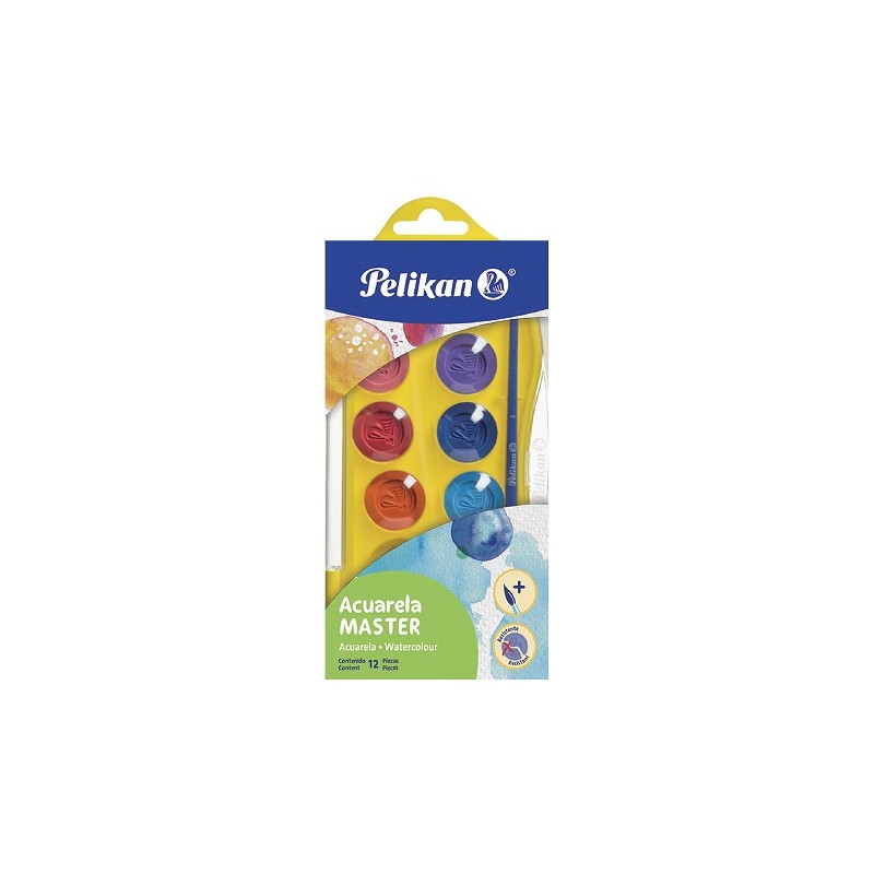 ACUARELA MASTER 12 PASTILLAS ESTUCHE DE PLASTICO