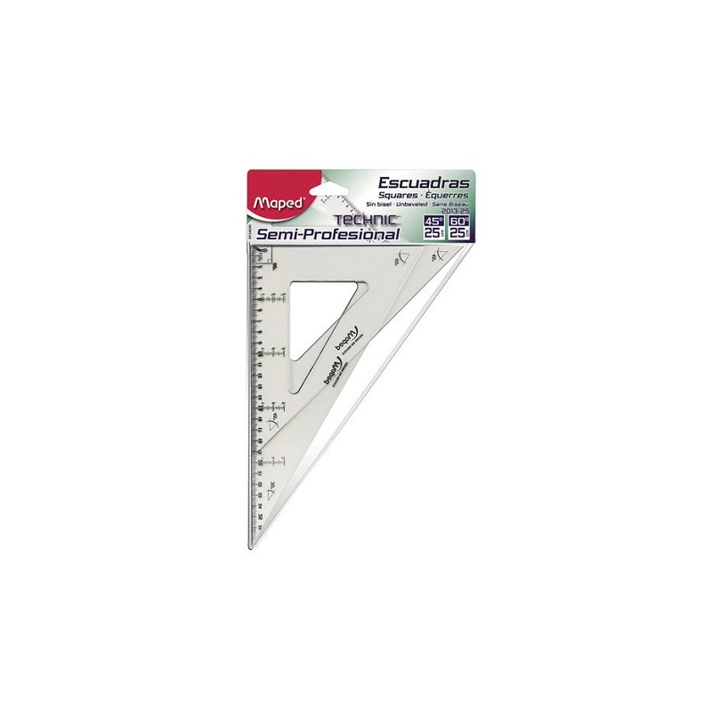 ESCUADRA SEMI PROFESIONAL SIN BISEL TECHNIC C/G° 25CM