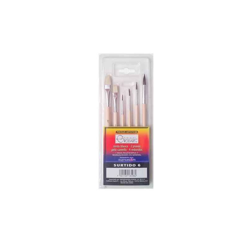 PINCEL DE CERDA BLANCA Y CAMELLO RODART SURTIDO 6PZ