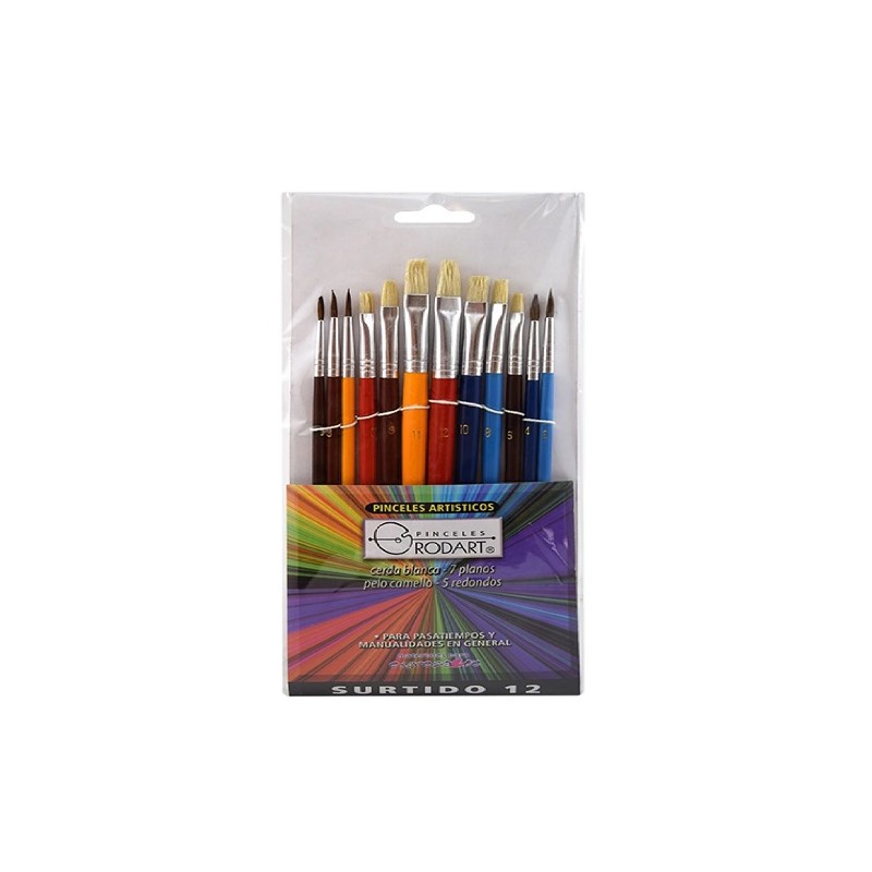 PINCEL DE CERDA BLANCA Y CAMELLO SURTIDO 12PZ