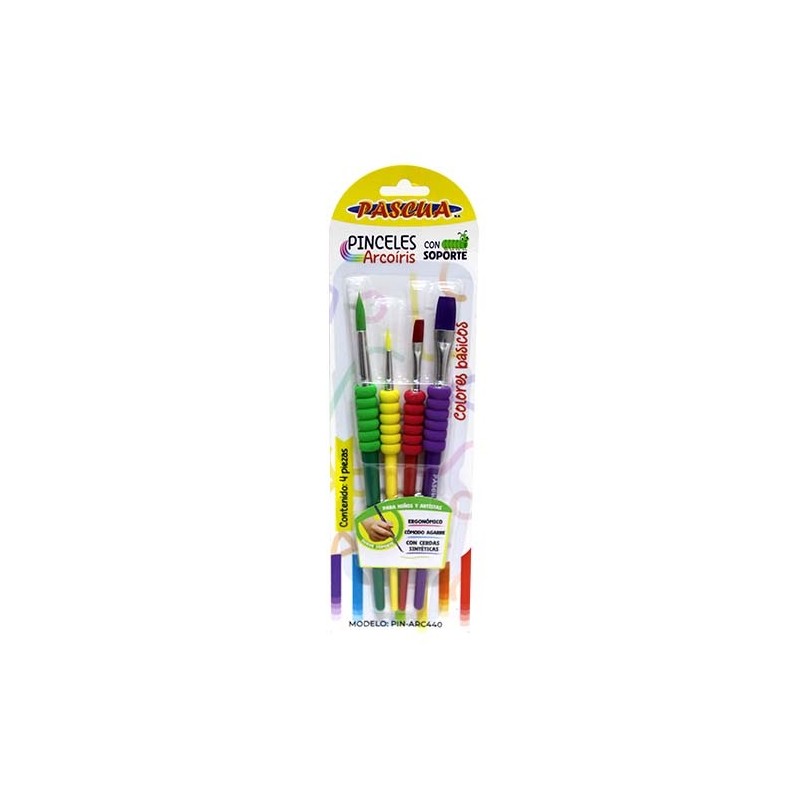 PINCELES ARCOIRIS C/SOPORTE 4PZ