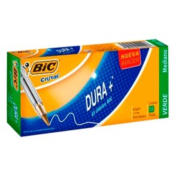 BOLIGRAFO CRISTAL DURA+ PUNTO MEDIANO VERDE 12PZ