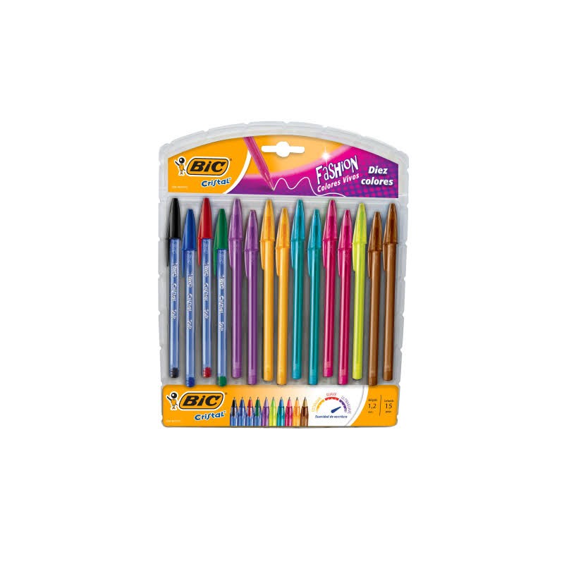BOLIGRAFO CRISTAL FASHION SURTIDO PUNTO MEDIANO 15 PZ