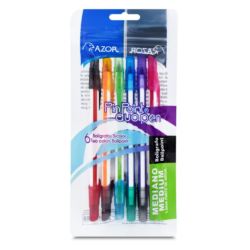 BOLIGRAFO AZOR PIN POINT DUO 1.00MM SURTIDOS 6PZ