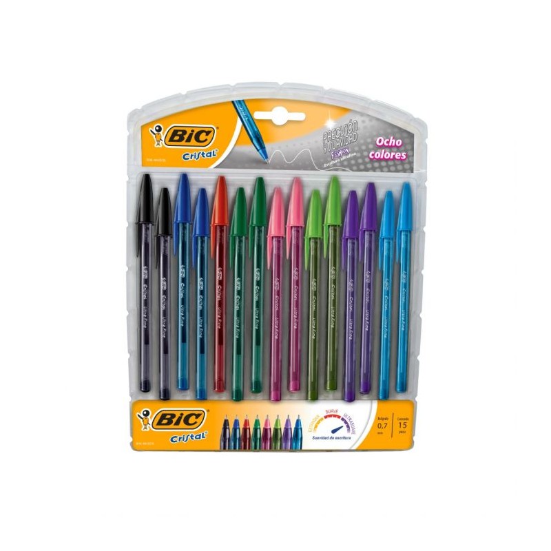 BOLIGRAFO CRISTAL SURTIDO PUNTO MEDIANO 15 PZ