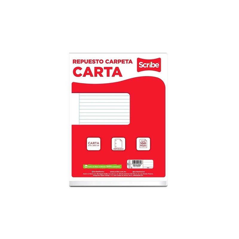 HOJA DE REPUESTO PARA CARPETA CARTA 100H