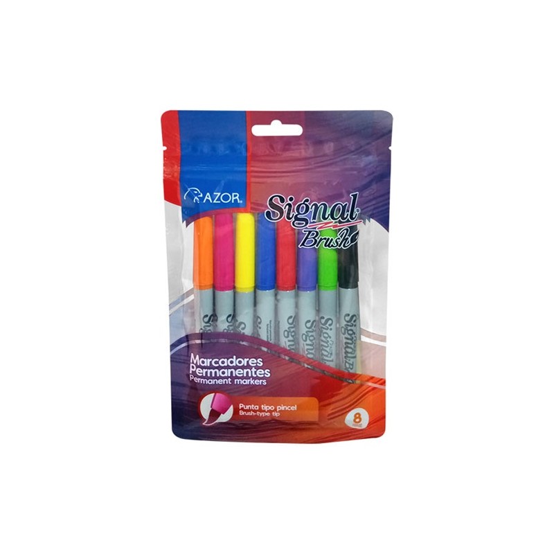 MARCADOR PERMANENTE SIGNAL BRUSH 8 PIEZAS SURTIDOS