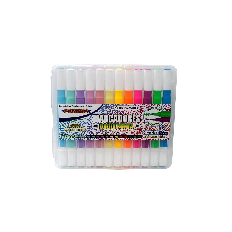 MARCADORES DOBLE PUNTA 12PZ PASTEL/NEON