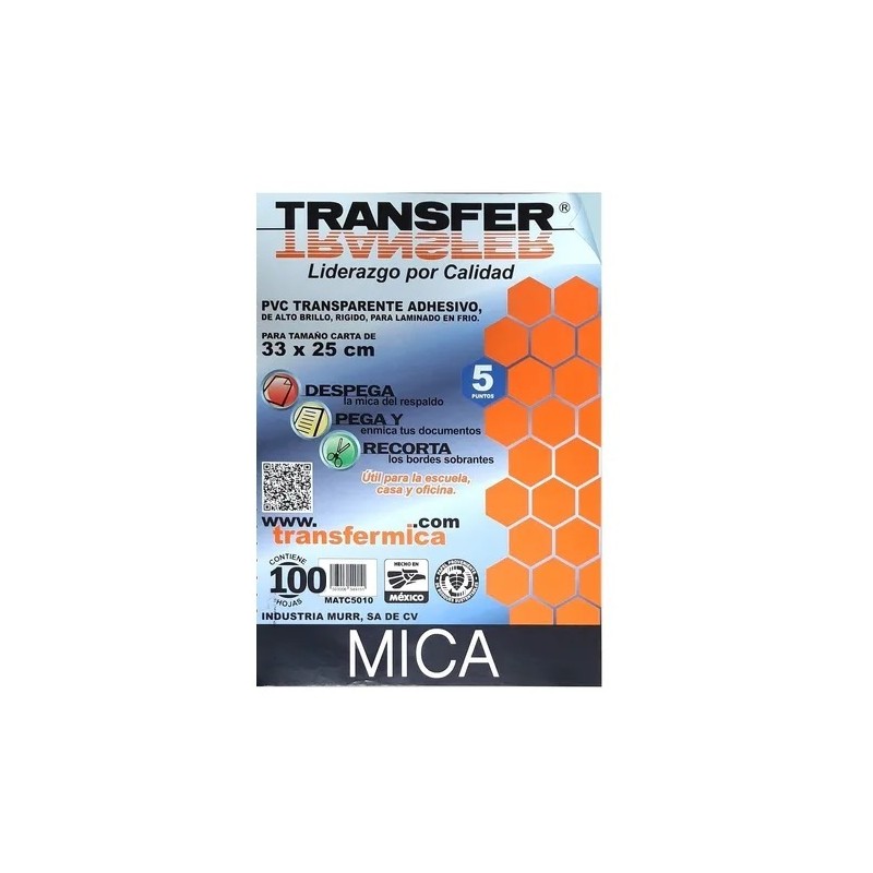 MICA ADHESIVA TRANSFER CARTA 100PZ
