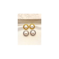 Arete Button Perla Acero