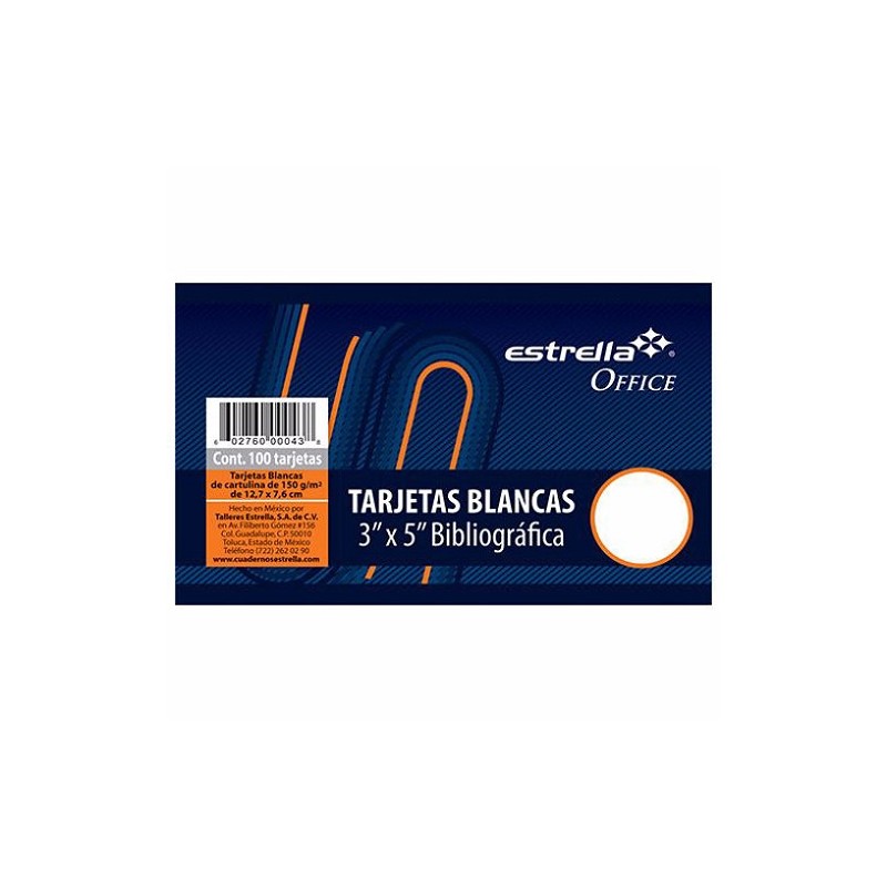 TARJETA BIBLIOGRAFICAS 3X5" 100PZ