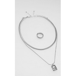 Set Collar Y Anillo Plateado