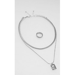 Set Collar Y Anillo Plateado